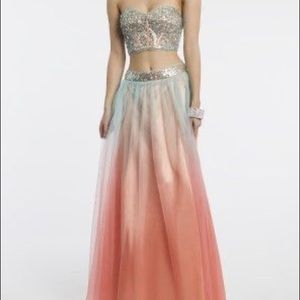 Blue coral ombré two piece formal gown
